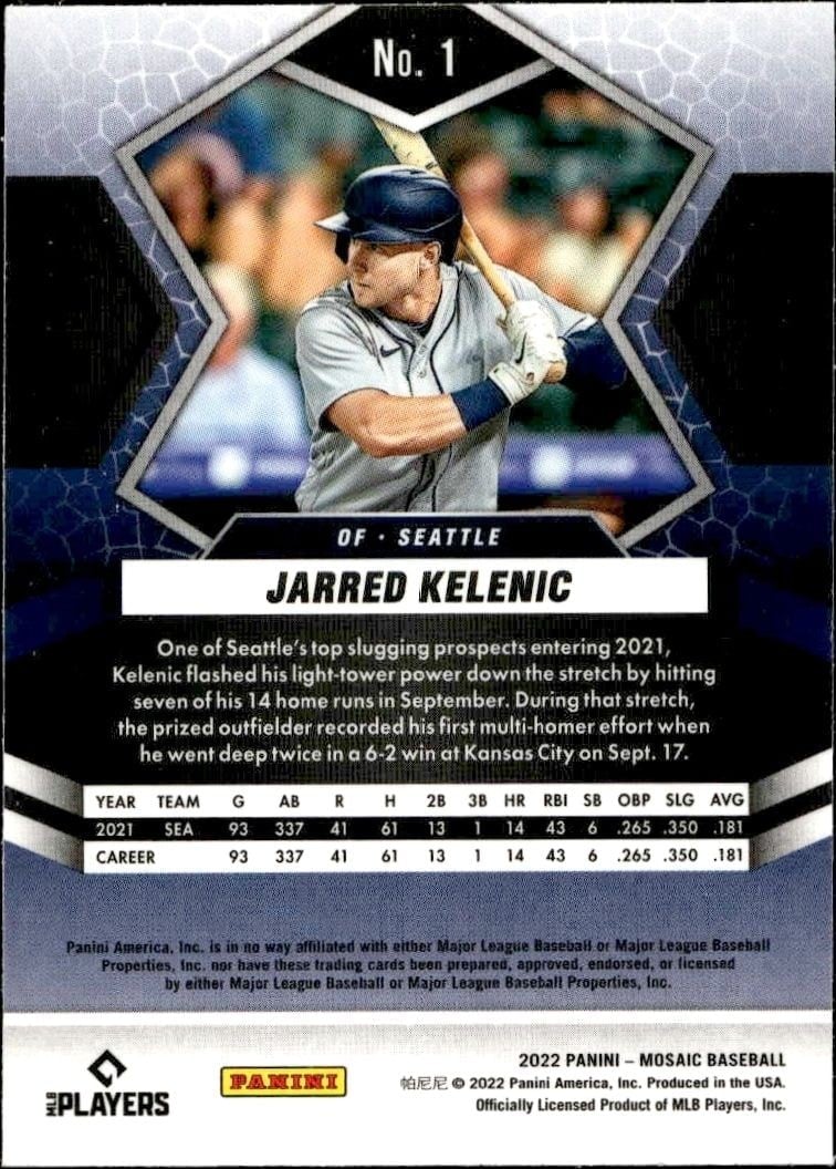 2022 Panini Mosaic Jarred Kelenic #1 baseball trading card back
