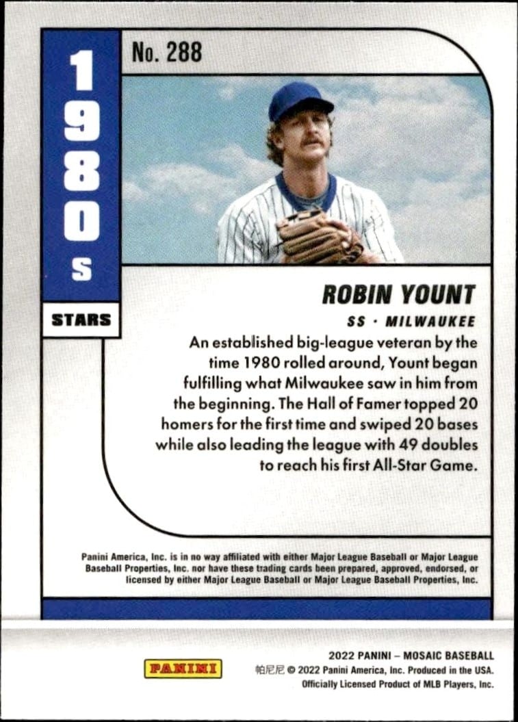 2022 Panini Mosaic Robin Yount #288 baseball trading card back