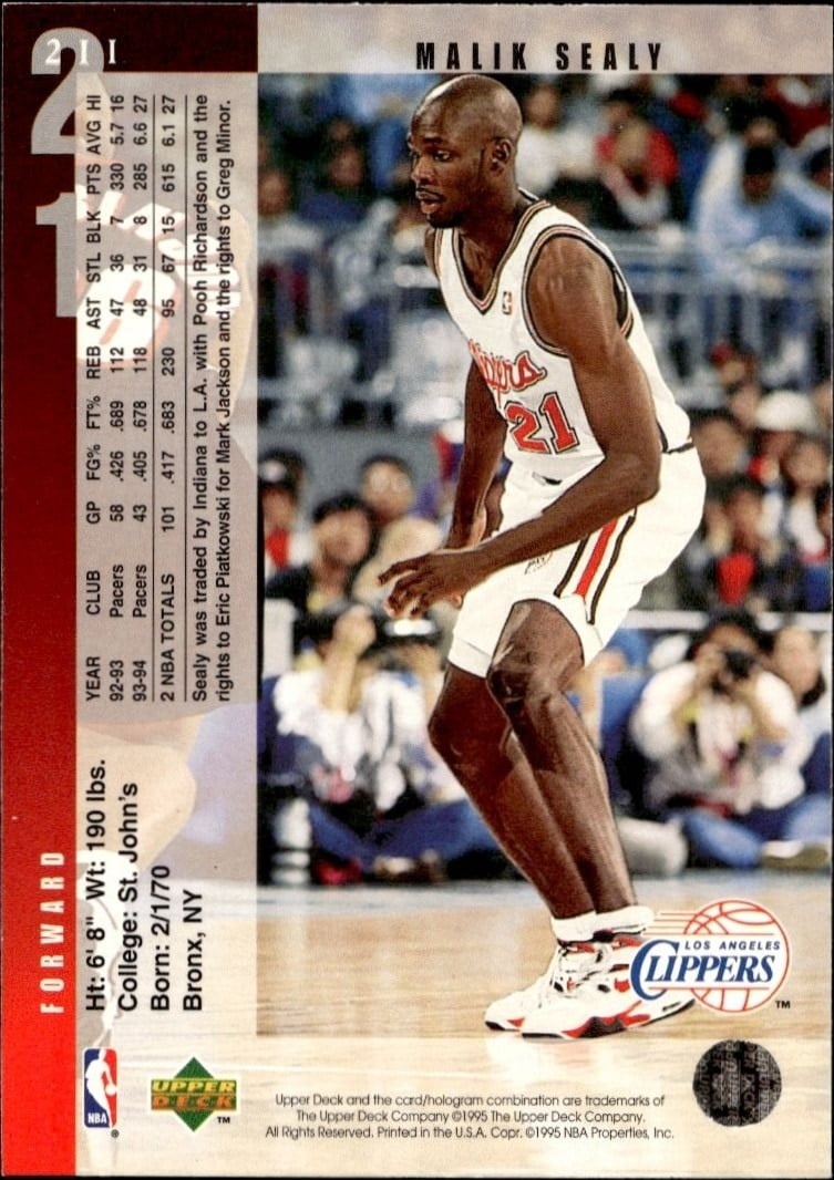 1994-95 Upper Deck Malik Sealy #211 basketball trading card back