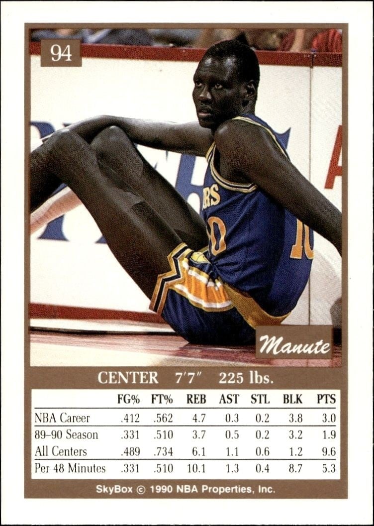 1990-91 Skybox Manute Bol #94 basketball trading card back