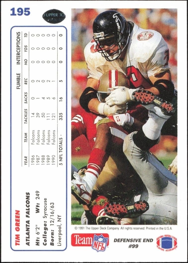 1991 Upper Deck Tim Green #195 football trading card back