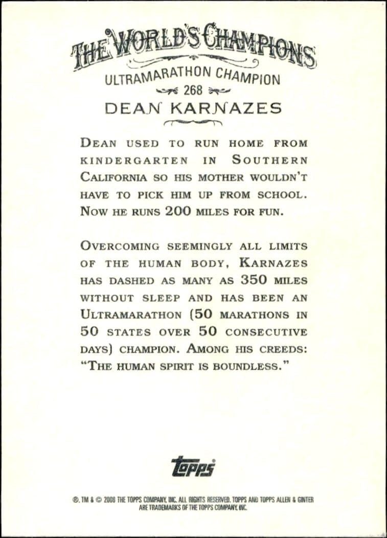 2008 Topps Allen & Ginter Dean Karnazes #268 baseball trading card back