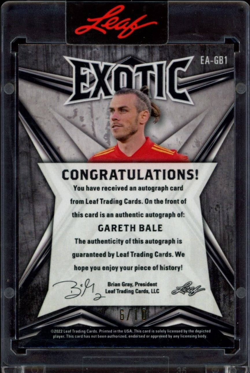 2022 Leaf Exotic Gareth Bale #EA-GB1 soccer trading card back