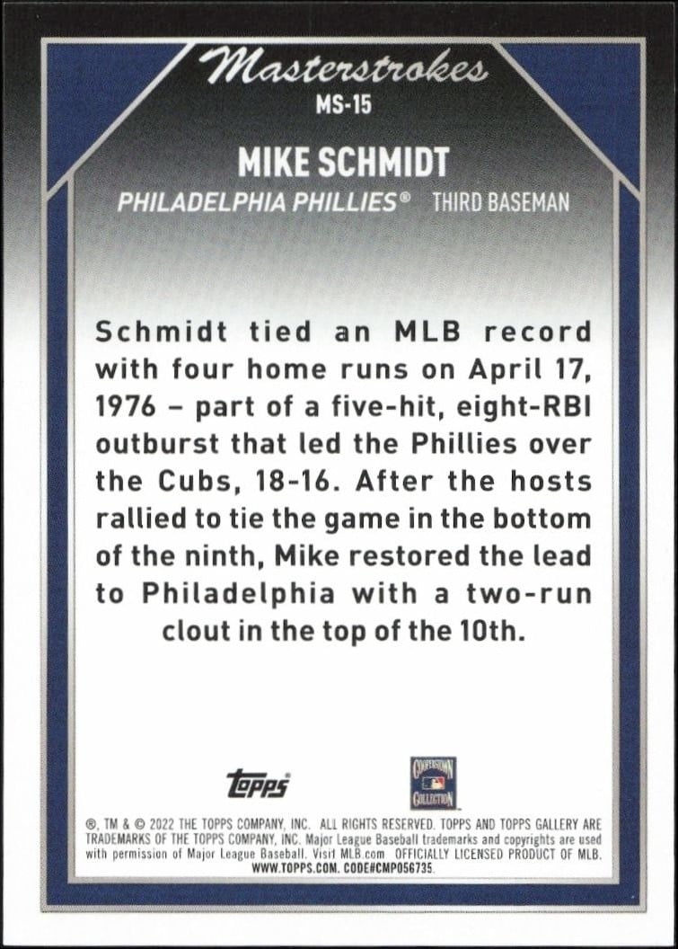 2022 Topps Gallery Mike Schmidt #MS-15 baseball trading card back