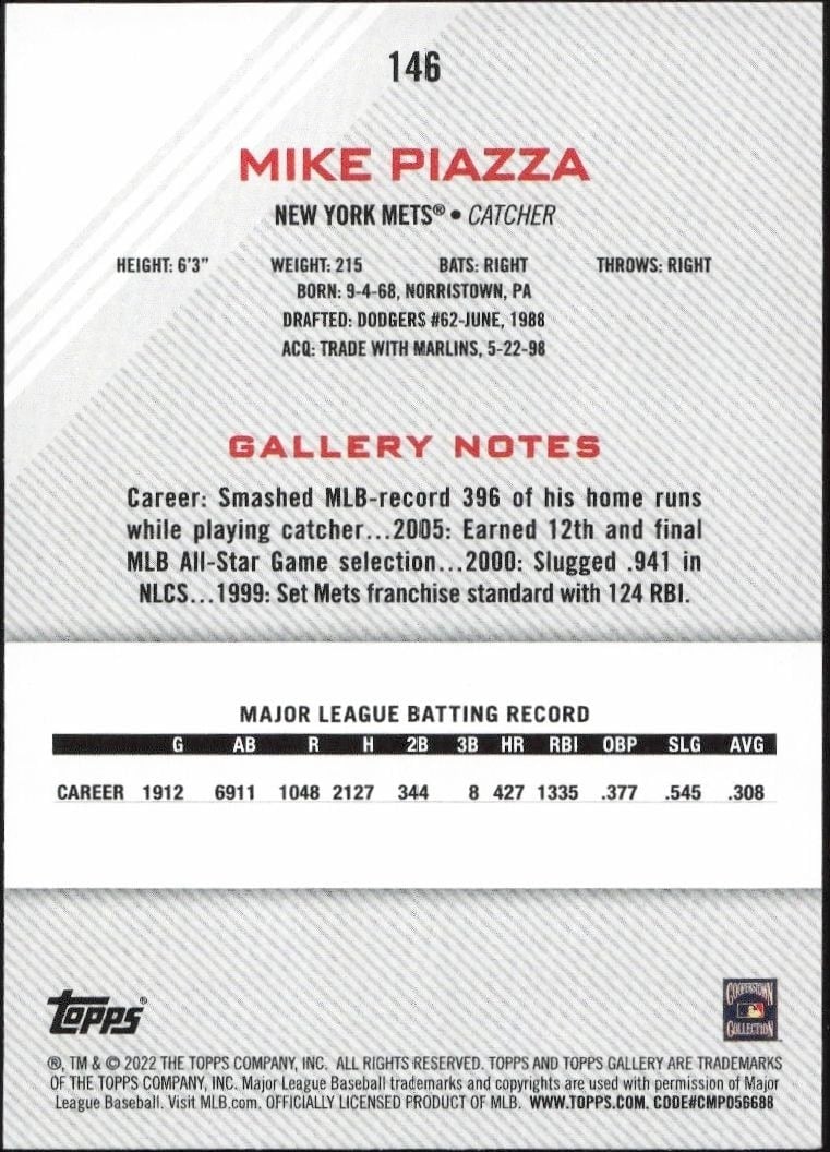 2022 Topps Gallery Mike Piazza #146 baseball trading card back