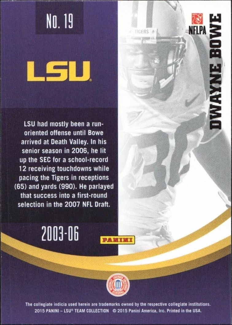 2015 Panini Lsu Team Collection Dwayne Bowe #19 football trading card back