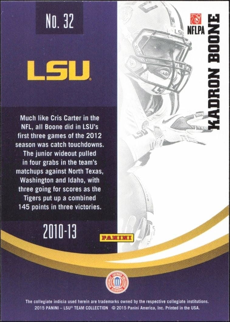 2015 Panini Lsu Team Collection Kadron Boone #32 football trading card back
