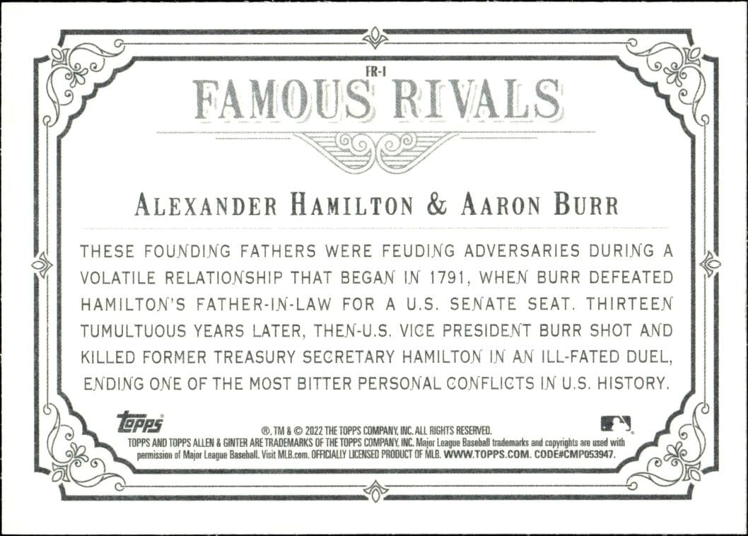 2022 Topps Allen & Ginter Alexander Hamilton #FR-1 baseball trading card back