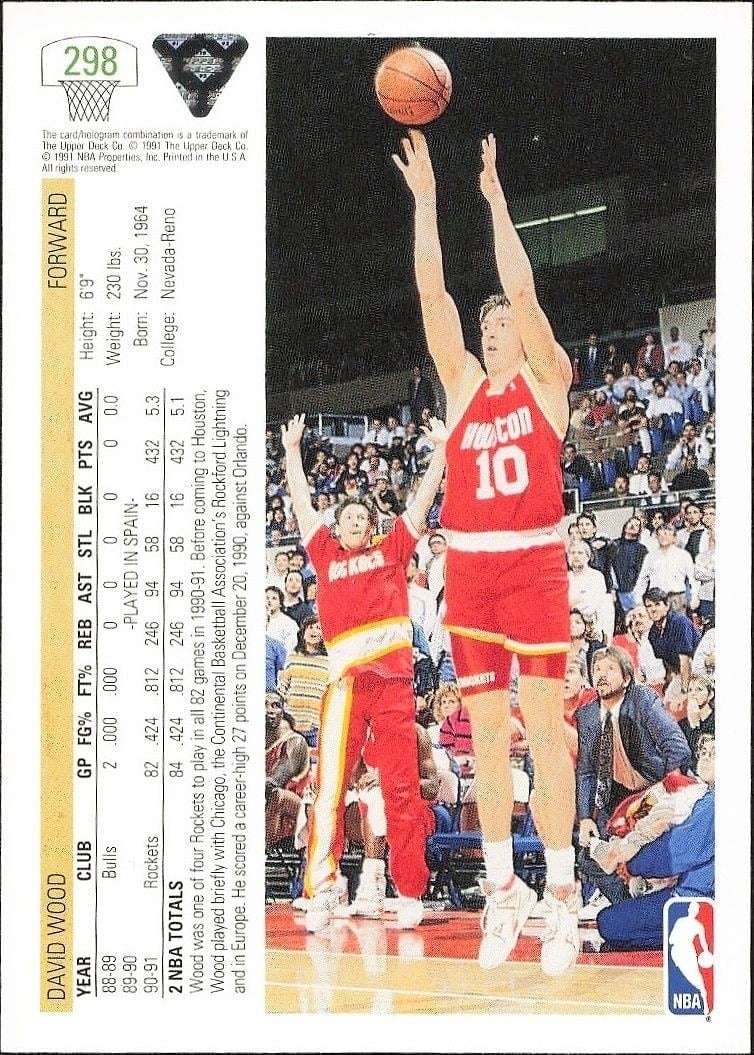 1991-92 Upper Deck David Wood #298 basketball trading card back