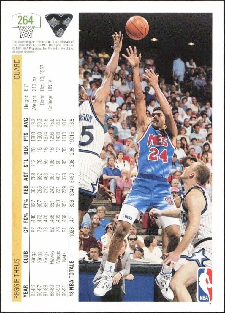 1991-92 Upper Deck Reggie Theus #264 basketball trading card back