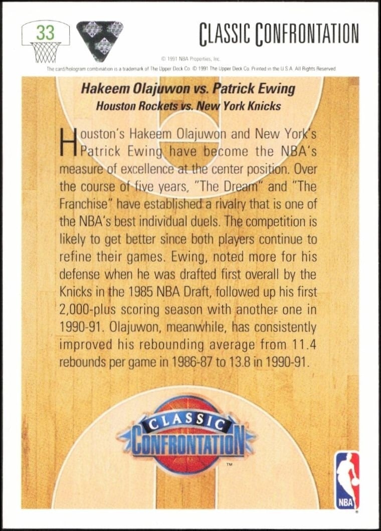 1991-92 Upper Deck Hakeem Olajuwon #33 basketball trading card back