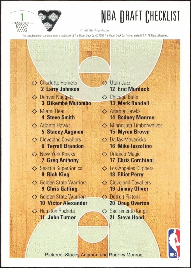 1991-92 Upper Deck Stacey Augmon #1 basketball trading card back