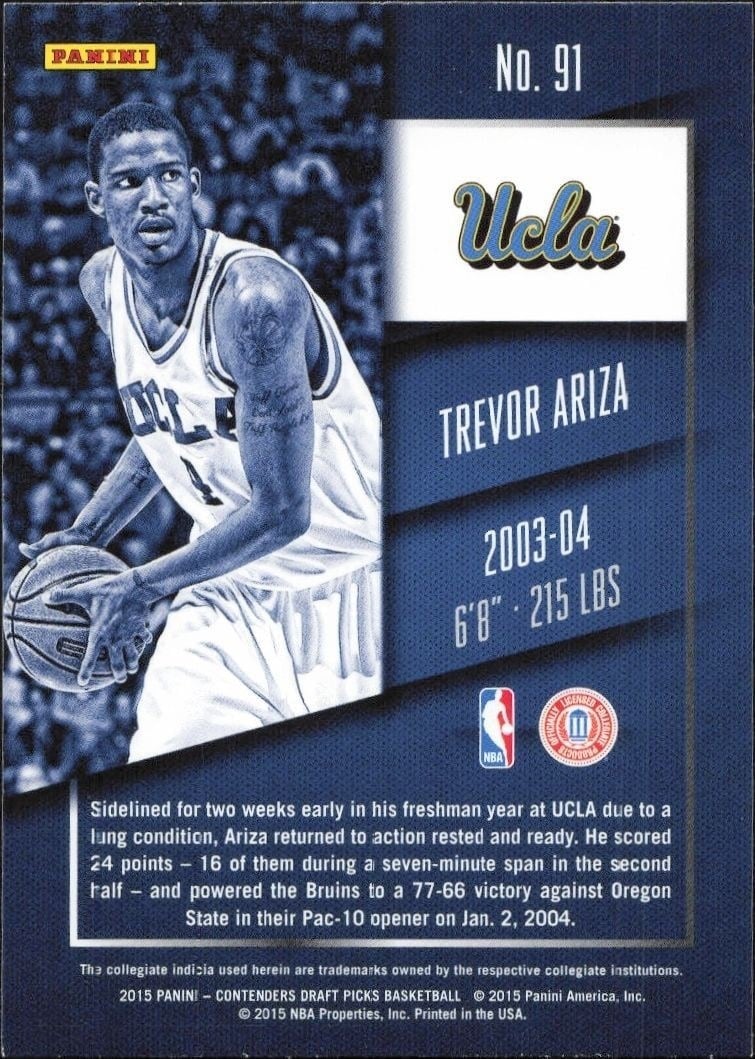 2015-16 Panini Contenders Draft Picks Trevor Ariza #91 basketball trading card back
