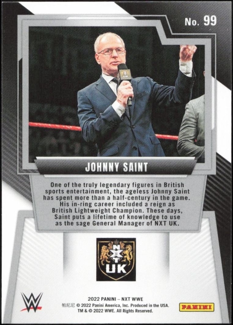 2022 Panini NXT 2.0 WWE Johnny Saint #99 wrestling trading card back