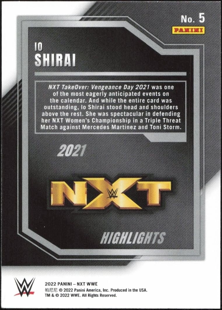 2022 Panini NXT 2.0 WWE Io Shirai #5 wrestling trading card back