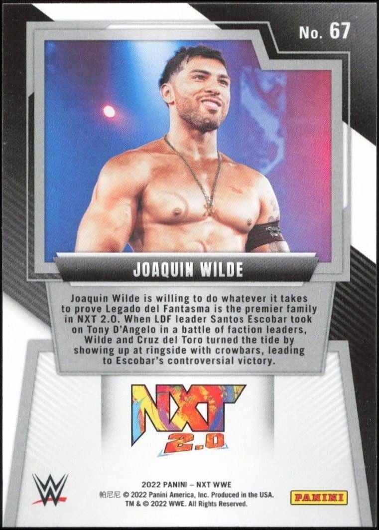 2022 Panini NXT 2.0 WWE Joaquin Wilde #67 wrestling trading card back
