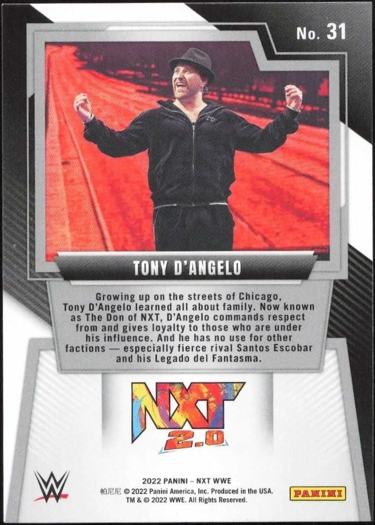 2022 Panini NXT 2.0 WWE Tony D'Angelo #31 wrestling trading card back