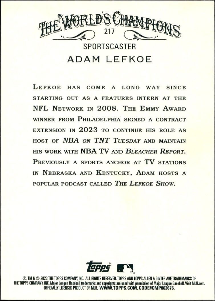 2023 Topps Allen & Ginter Adam Lefkoe #217 baseball trading card back