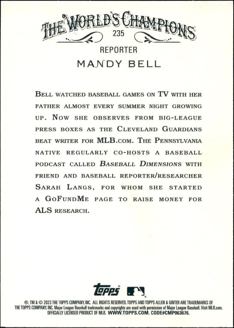 2023 Topps Allen & Ginter Mandy Bell #235 baseball trading card back