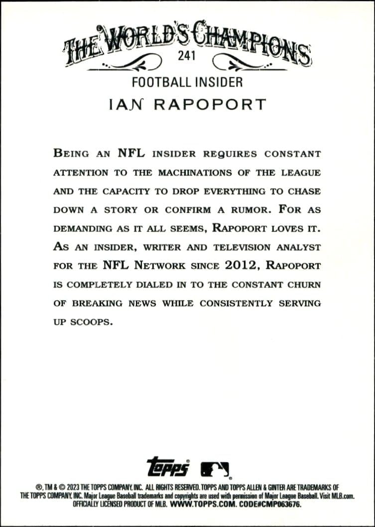 2023 Topps Allen & Ginter Ian Rapoport #241 baseball trading card back