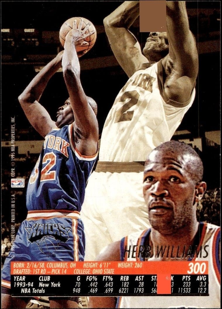 1994-95 Fleer Ultra Herb Williams #300 basketball trading card back