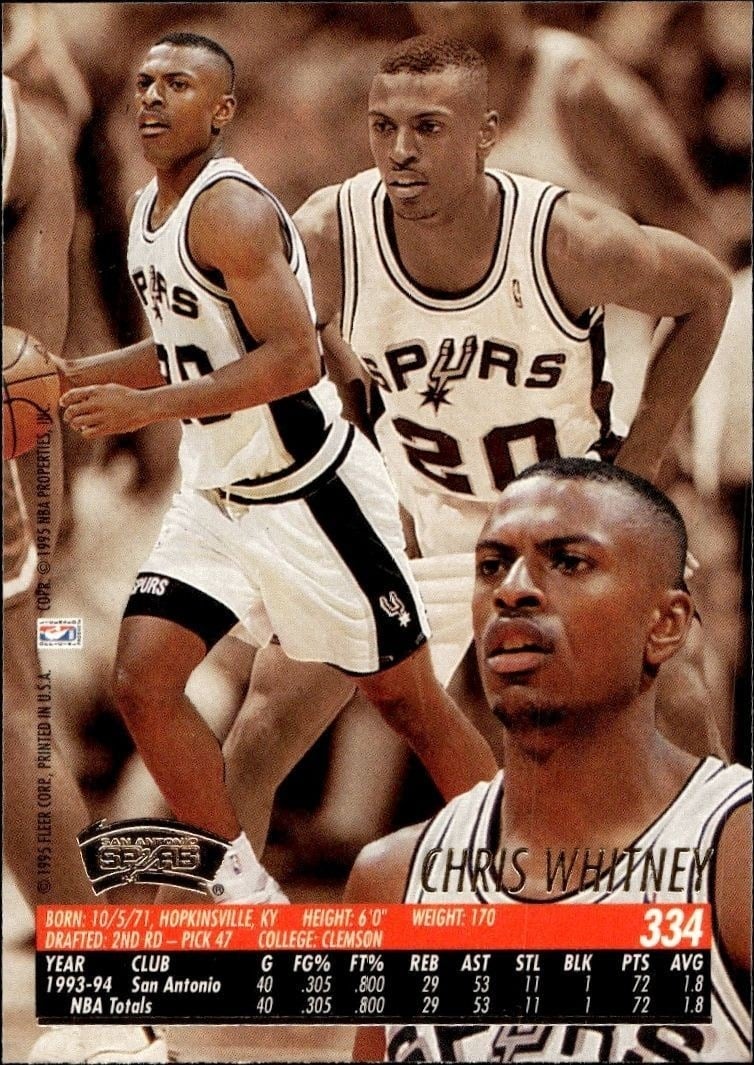 1994-95 Fleer Ultra Chris Whitney #334 basketball trading card back