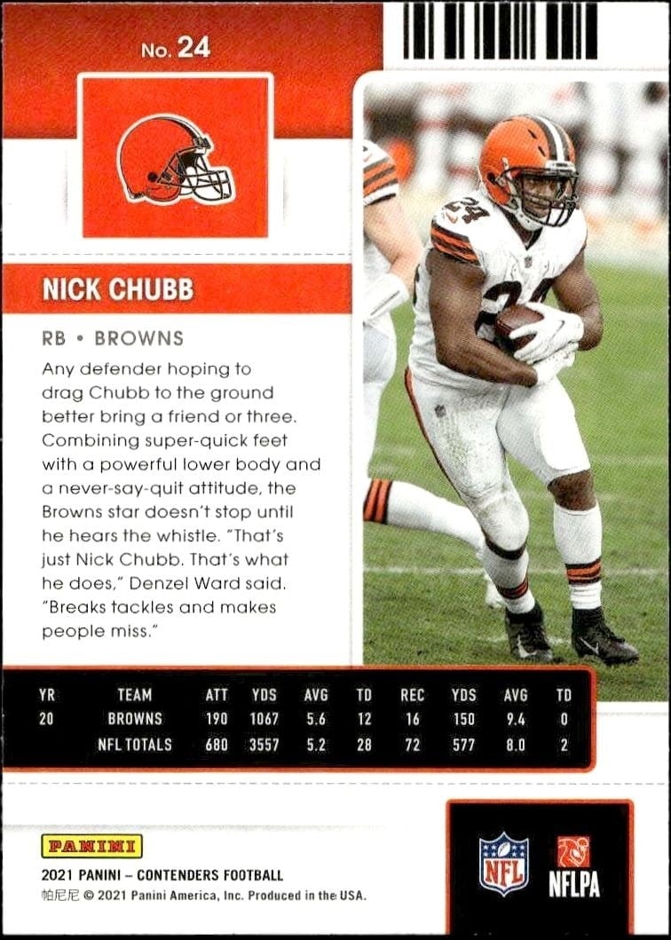 2021 Panini Contenders Nick Chubb #24 football trading card back