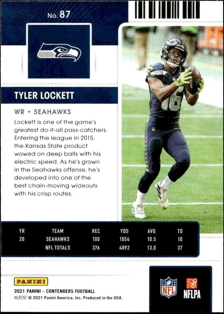 2021 Panini Contenders Tyler Lockett #87 football trading card back