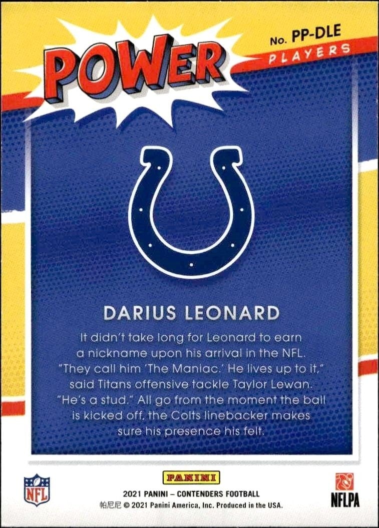 2021 Panini Contenders Darius Leonard #PP-DLE football trading card back