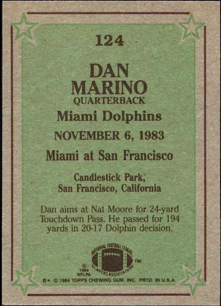 1984 Topps Dan Marino #124 football trading card back
