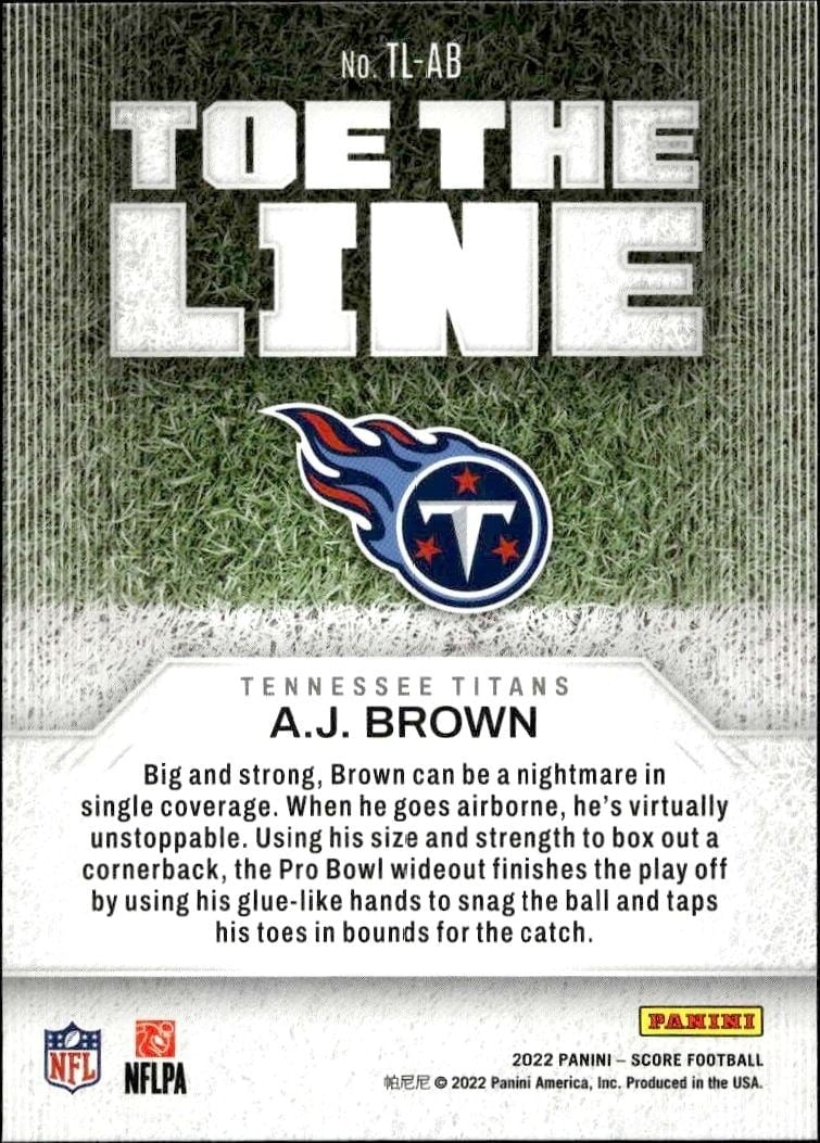 2022 Panini Score A.J. Brown #TL-AB football trading card back