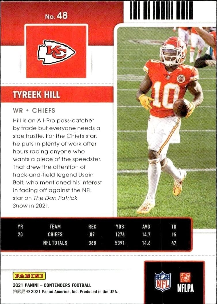 2021 Panini Contenders Tyreek Hill #48 football trading card back