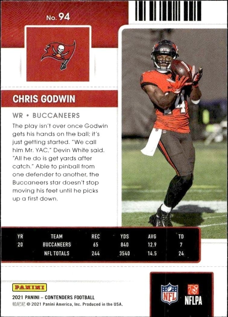 2021 Panini Contenders Chris Godwin #94 football trading card back