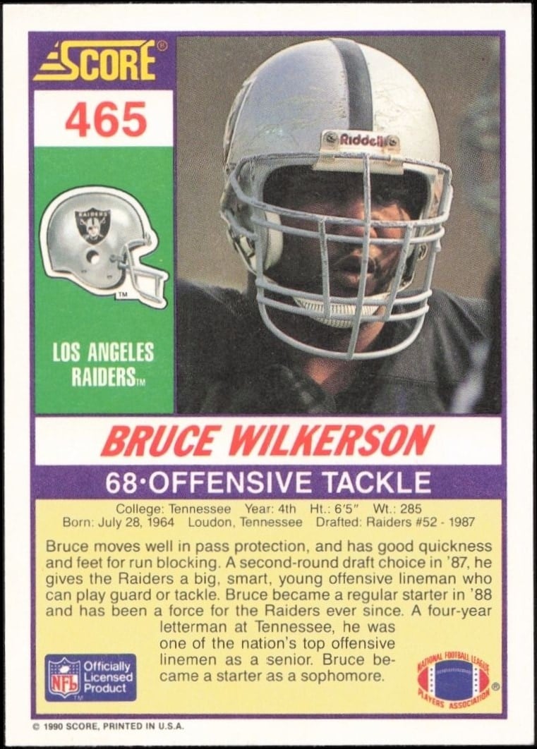 1990 Score Bruce Wilkerson #465 football trading card back