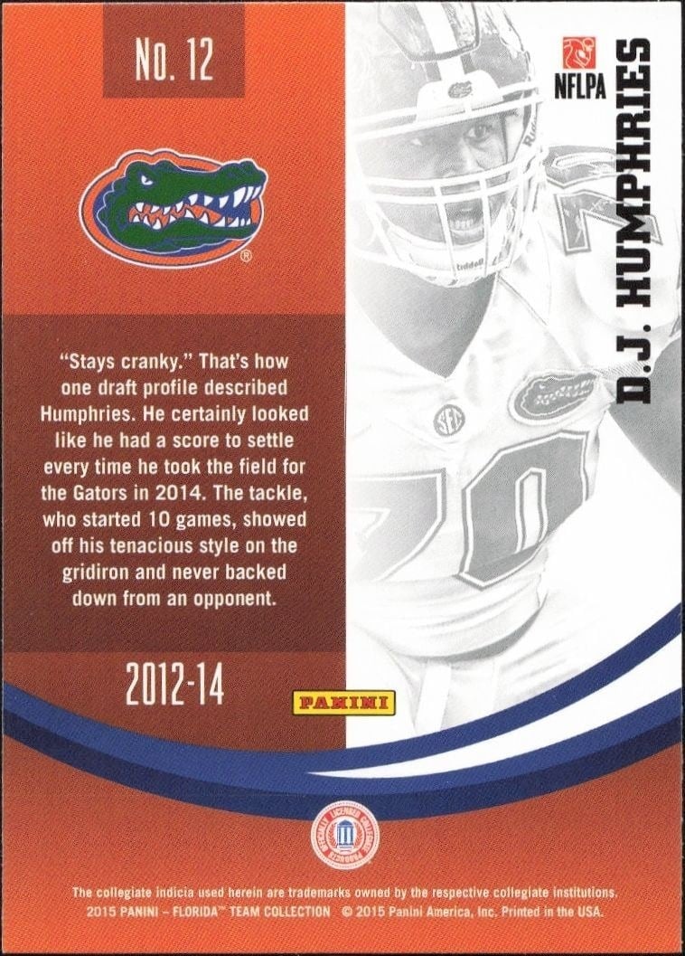 2015 Panini Florida Gators D.J Humpries #12 football trading card back