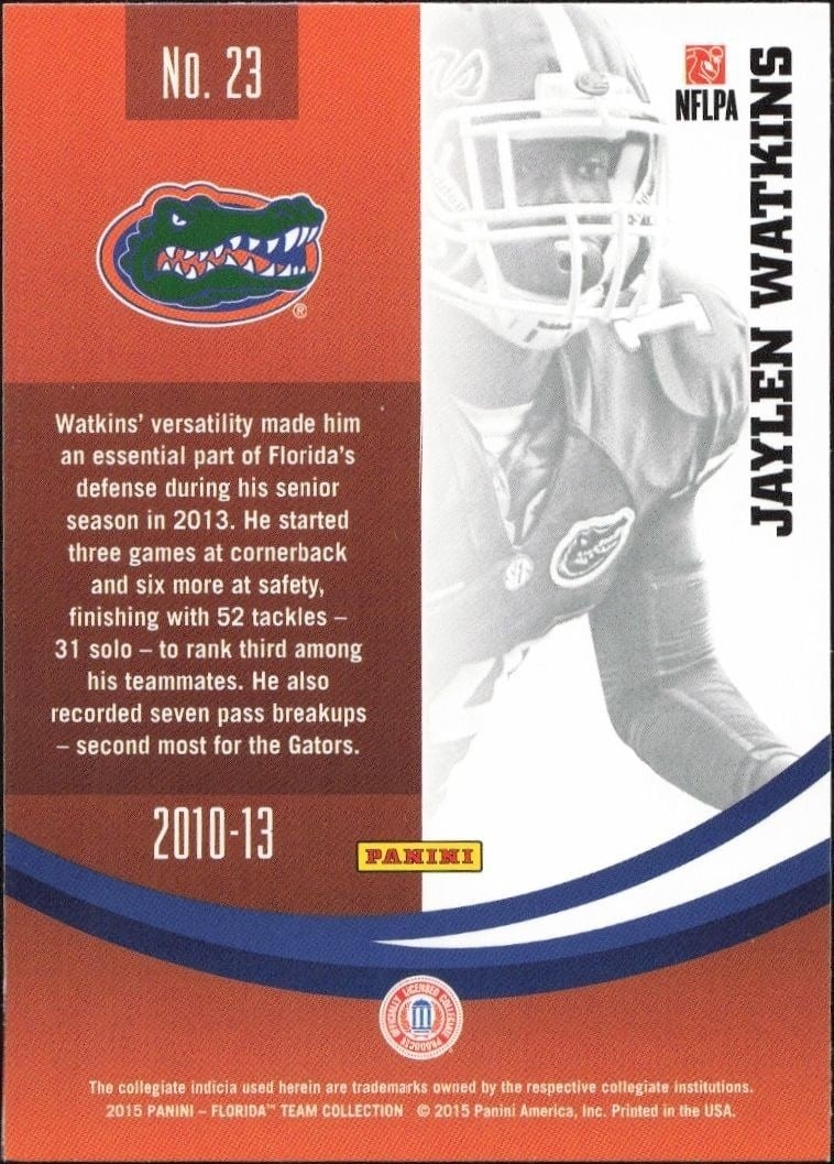 2015 Panini Florida Gators Jayen Watkins #23 football trading card back