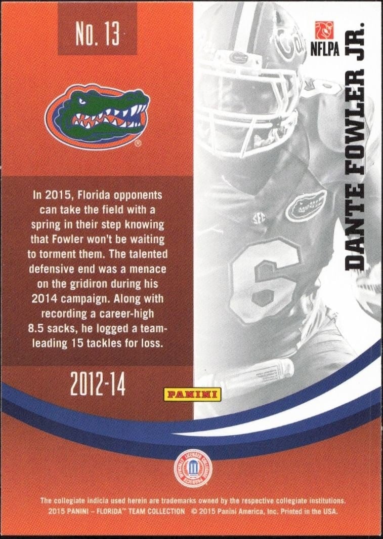 2015 Panini Florida Gators Dante Fowler Jr. #13 football trading card back