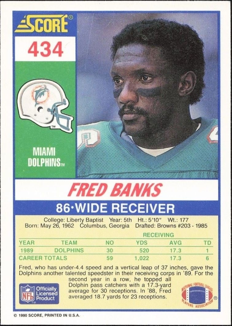 1990 Score Fred Banks #434 football trading card back