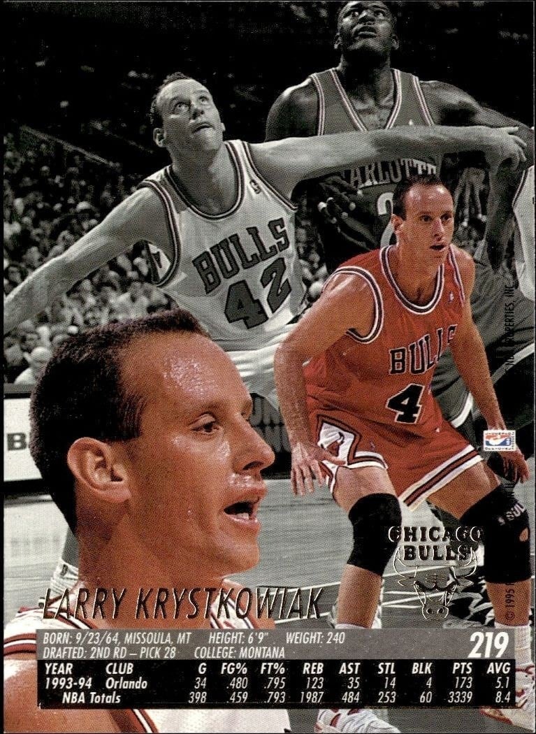 1994-95 Fleer Ultra Larry Krystkowiak #219 basketball trading card back