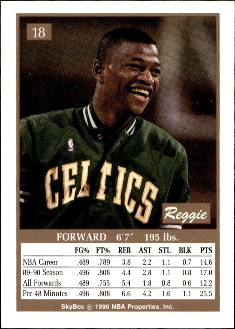 1990-91 Skybox Reggie Lewis #18 basketball trading card back