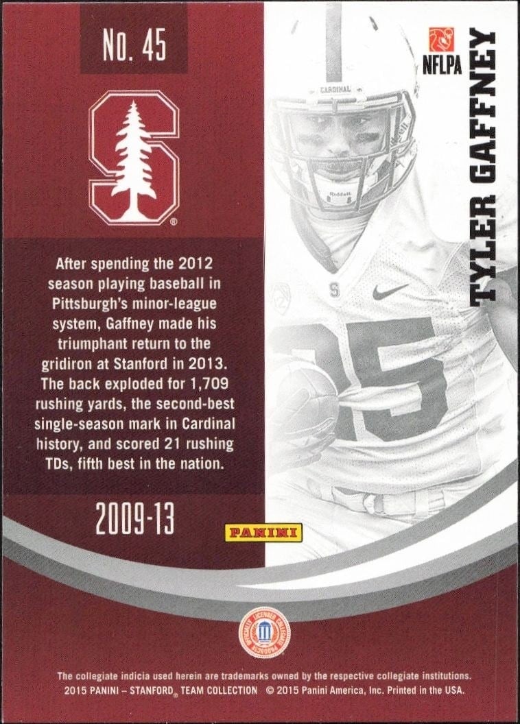 2015 Panini Stanford Cardinal Team Collection Tyler Gaffney #45 football trading card back