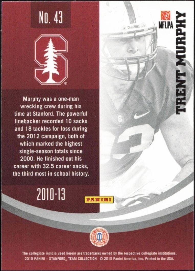 2015 Panini Stanford Cardinal Team Collection Trent Murphy #43 football trading card back