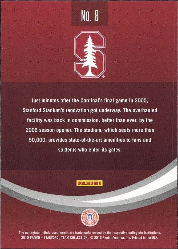 2015 Panini Stanford Cardinal Team Collection Stanford Stadium #8 football trading card back