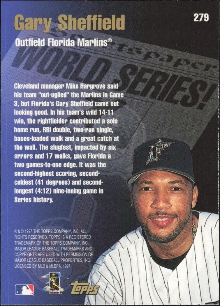 1998 Topps Gary Sheffield #279 baseball trading card back