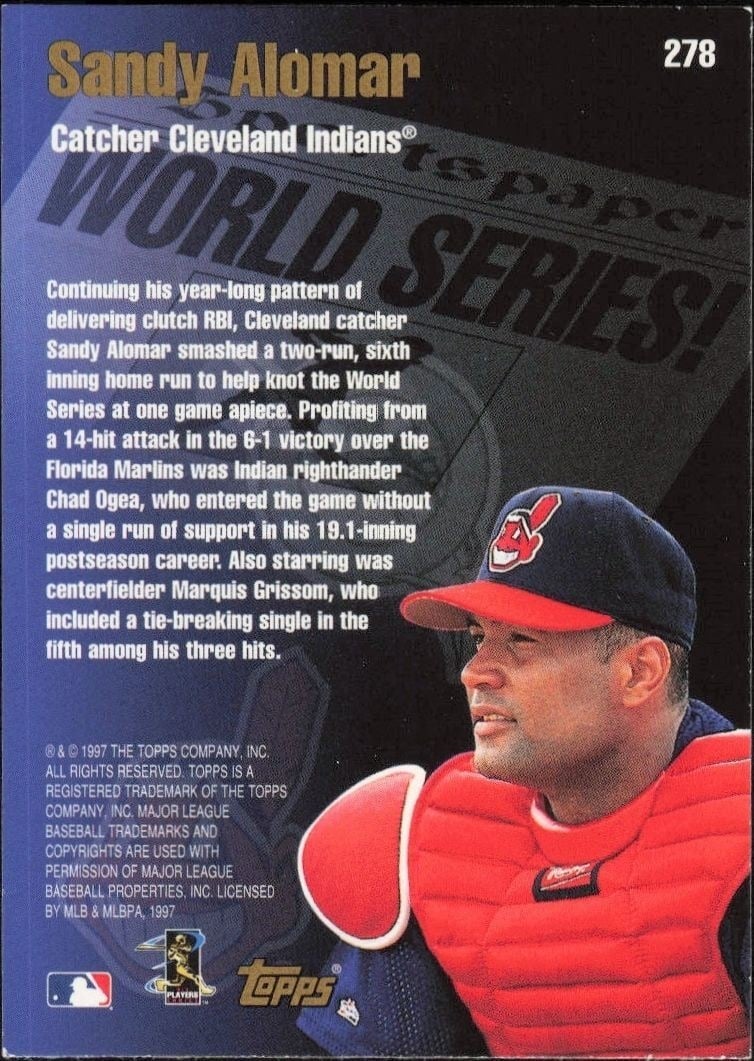1998 Topps Sandy Alomar, Jr. #278 baseball trading card back