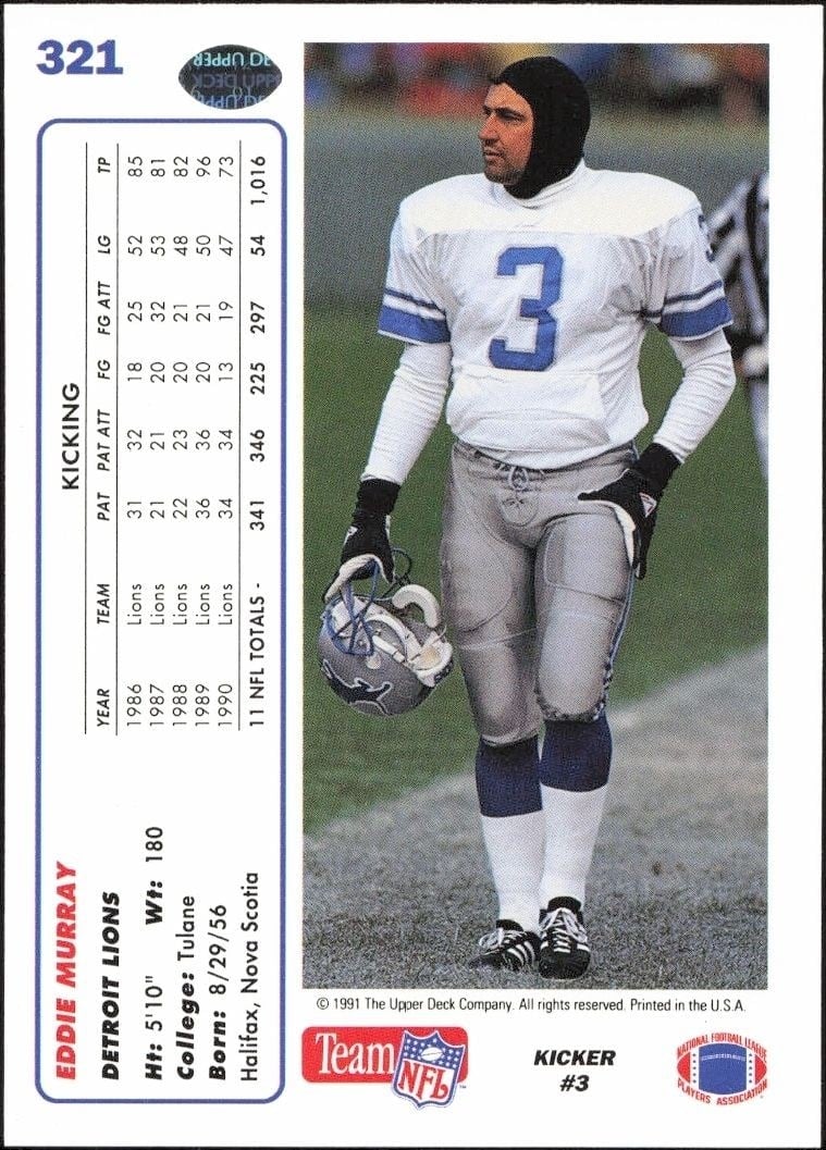 1991 Upper Deck Eddie Murray #321 football trading card back