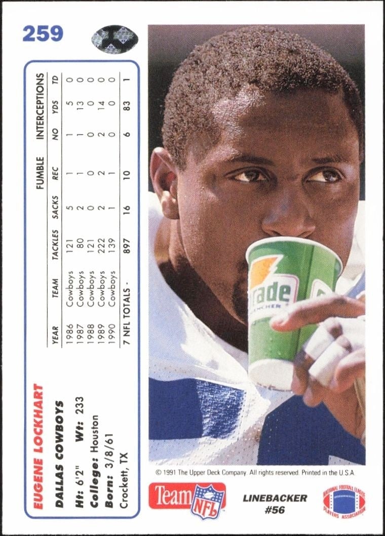 1991 Upper Deck Eugene Lockhart #259 football trading card back