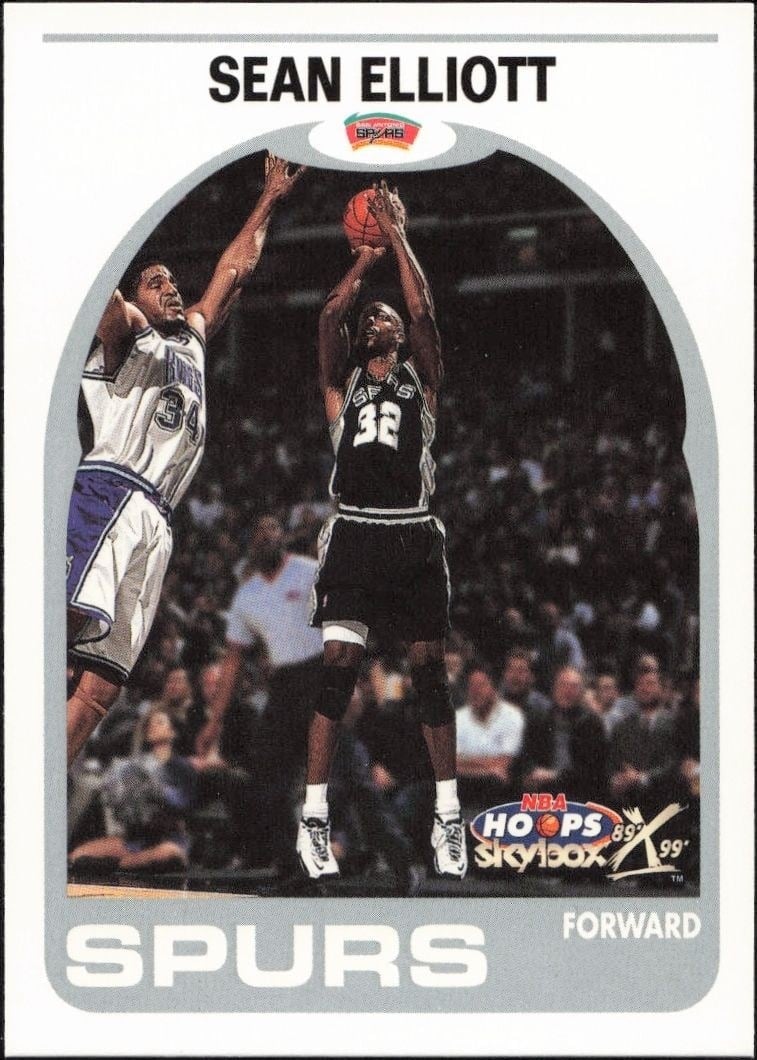 Sean Elliott 1999-00 Skybox NBA Hoops Decade #12 Basketball Trading Card - Front 1999-00 Skybox NBA Hoops Decade Sean Elliott #12 basketball trading card front