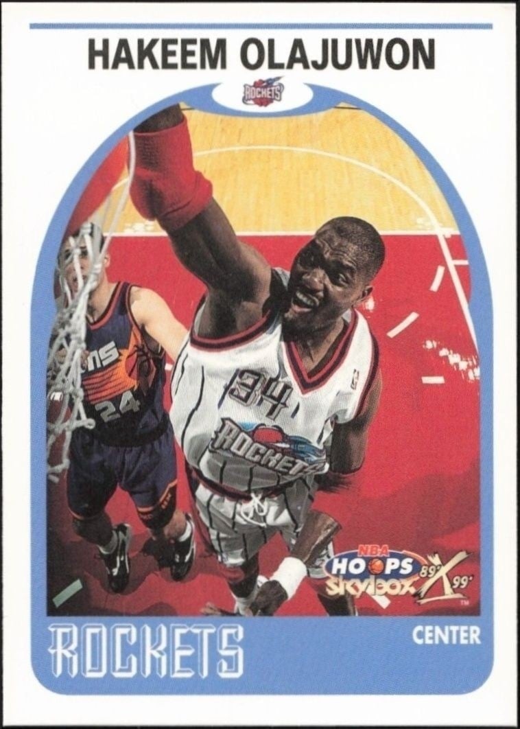 Hakeem Olajuwon 1999-00 Skybox NBA Hoops Decade #40 Basketball Trading Card - Front 1999-00 Skybox NBA Hoops Decade Hakeem Olajuwon #40 basketball trading card front