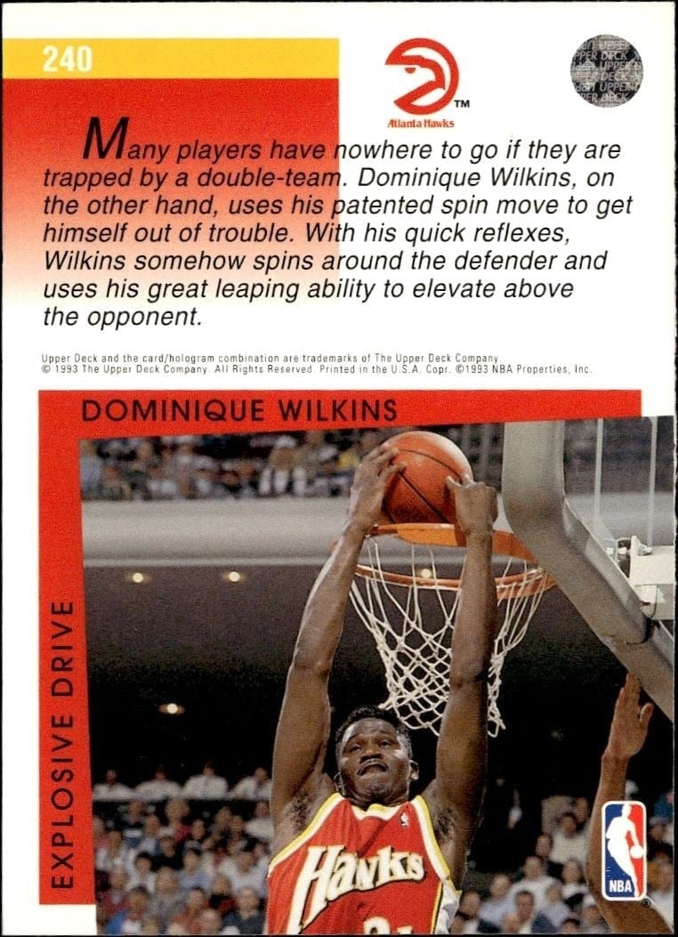 1993-94 Upper Deck Collector's Choice Dominique Wilkins #240 basketball trading card back